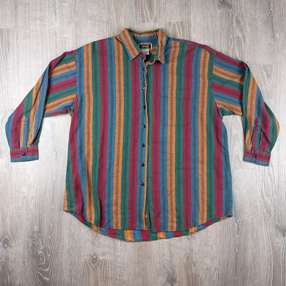 Vintage 90s Cynthia J Womens 2X Multicolor Stripe Cotton Button Up Shirt Woven